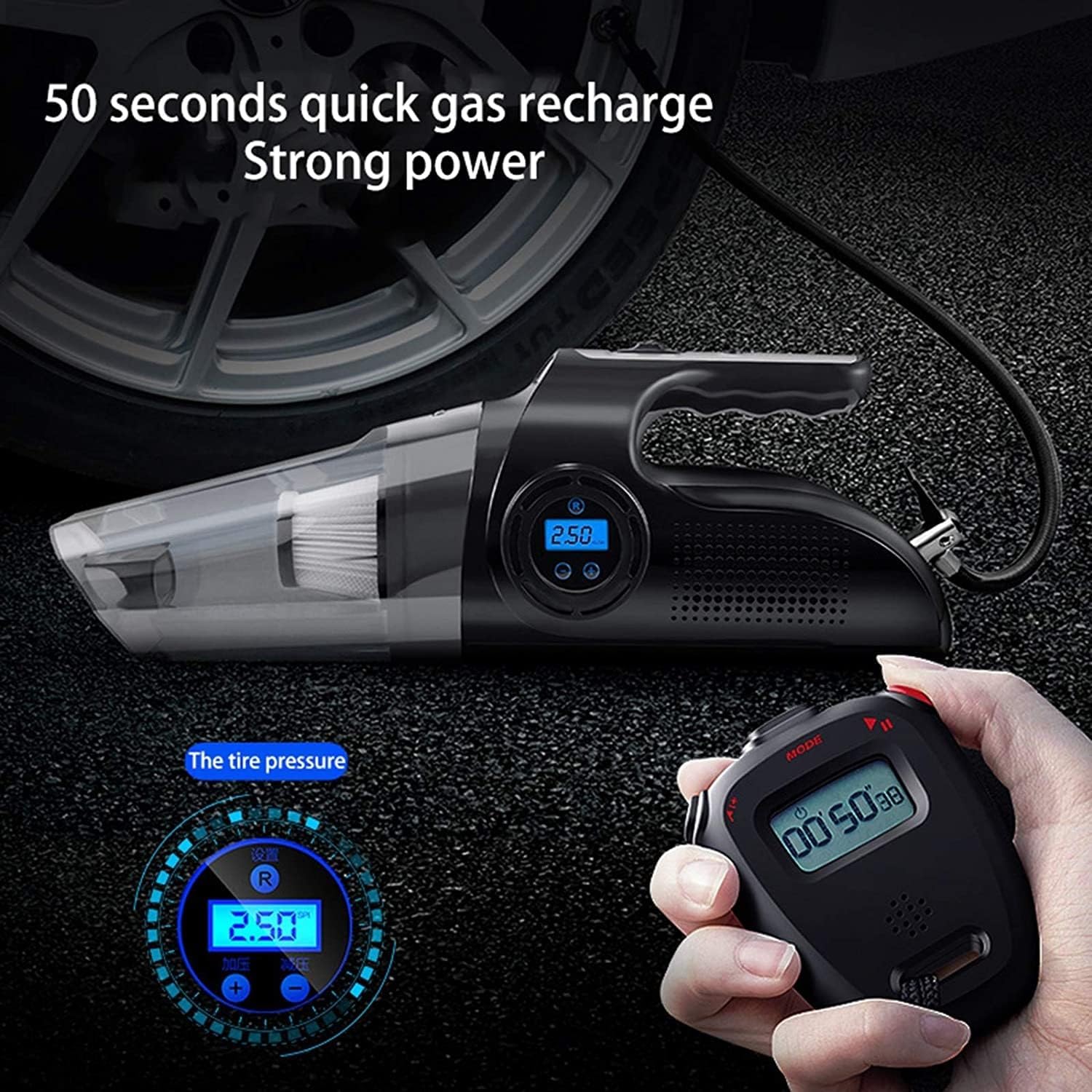 Handheld Vacuum Cleaner,Vacuum Handheld, 6000PA Battery Vacuum Cleaner Multifunctional 4-In-1 Portable Car Vacuum Cleaner with Digital Display Dual-Purpose Auto Air Pump for car and pet clean