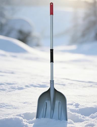 Heavy-Duty Snow Shovel with Long Steel Handle - Winter Snow Removal Tool for Driveway, Garden, and Car - Thick Push Board for Effortless Clearing