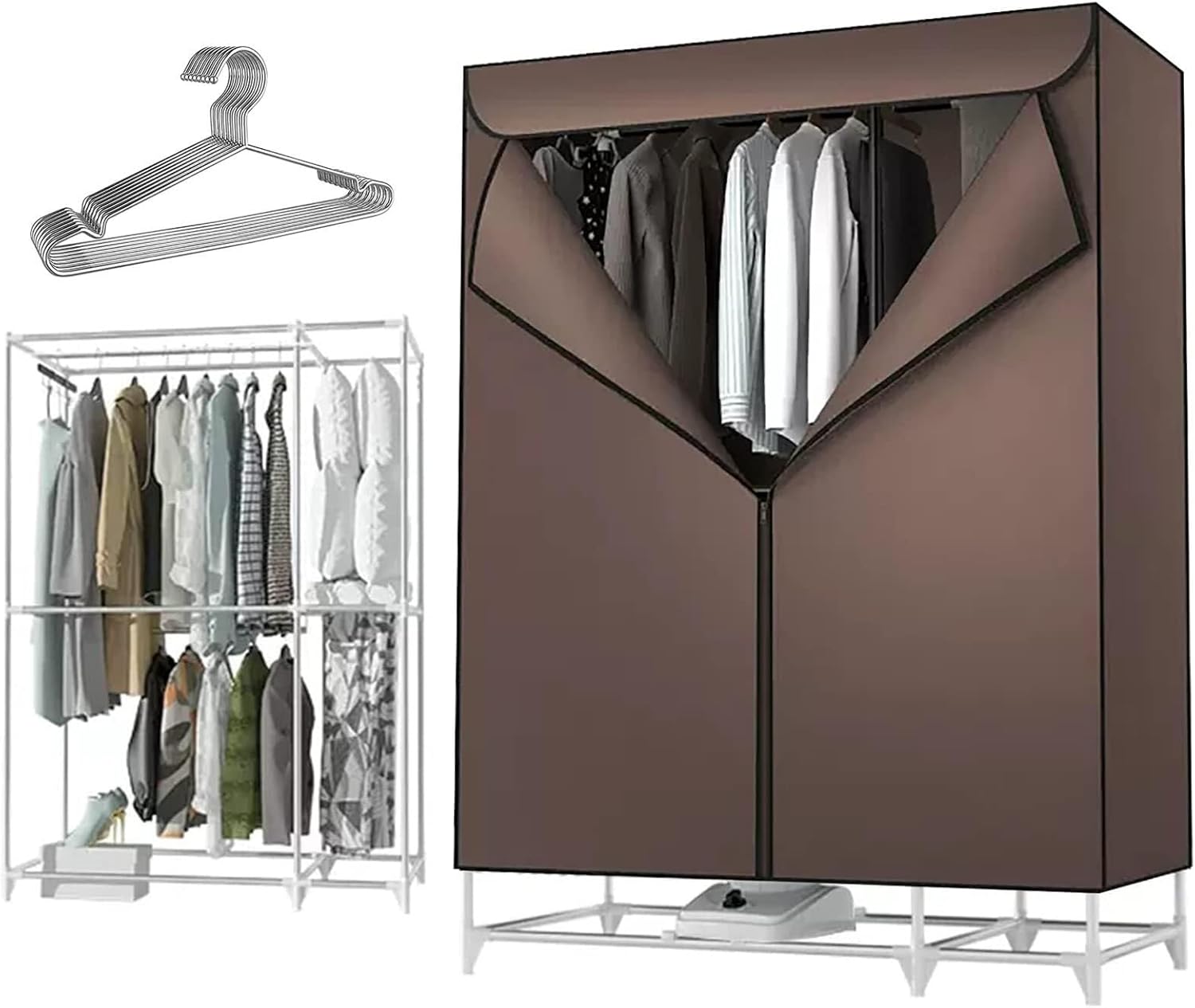 Heated Clothes Dryer 850W Energy-Efficient Electric Clothes Dryer 30kg Large Capacity Heated Clothes Airer, 220V Stainless Steel Household Dryer with Dustproof Cloth Curtain(Brown,Standard)