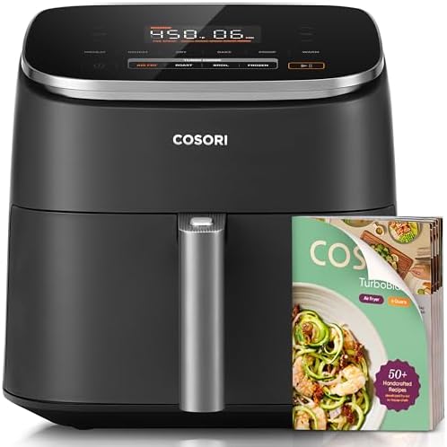 Cosori 9-in-1 TurboBlaze Air Fryer 6 Qt, Premium Ceramic Coating, 90°–450°F, Precise Heating for Even Results, Air Fry, Roast, Bake, Broil, Dry, Frozen, Proof, Reheat, Keep Warm, 120V, Dark Gray