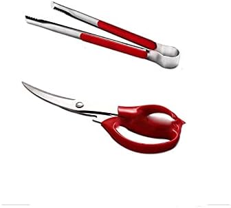 Cooking Tongs Grilling Barbecue Tool Set in Black or Red Kitchen Scissor