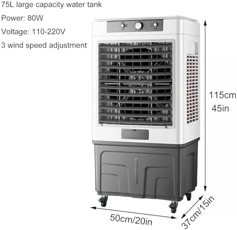 Swamp Cooler, Evaporative Air Cooler, 75L Large Capacity Water Tank, Outdoor Air Conditioner, 3 Speed, 5 Ice Boxes, for Indoor & Outdoor Garage, Patio, courtyard, factory Workshop
