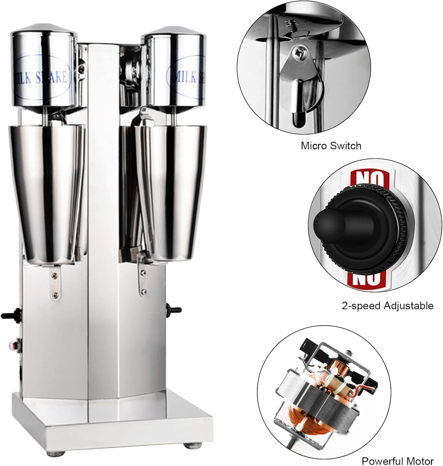 Milkshake Maker, Commercial Double Head Milk Shake Machine, Stainless Steel Milkshake Blender, Two-Speed 110V 180W