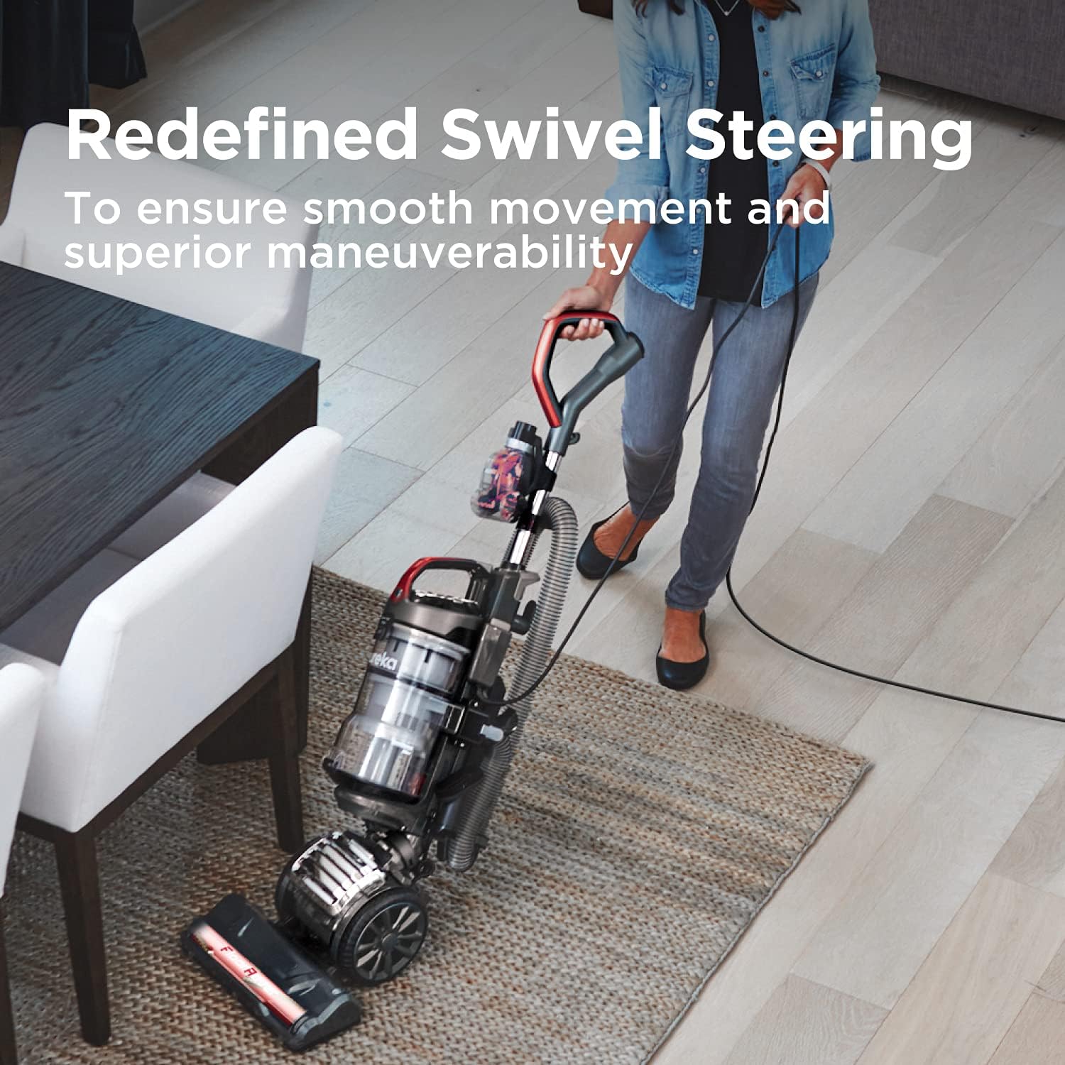 EUREKA Pet Upright Vacuum Cleaner for Home, Bagless Upright Vacuum Cleaner Swivel Steering, Powerful Lightweight Upright Vacuum Carpet and Floor, FloorRover Elite NEU630 with Tangle Free Tech, Red