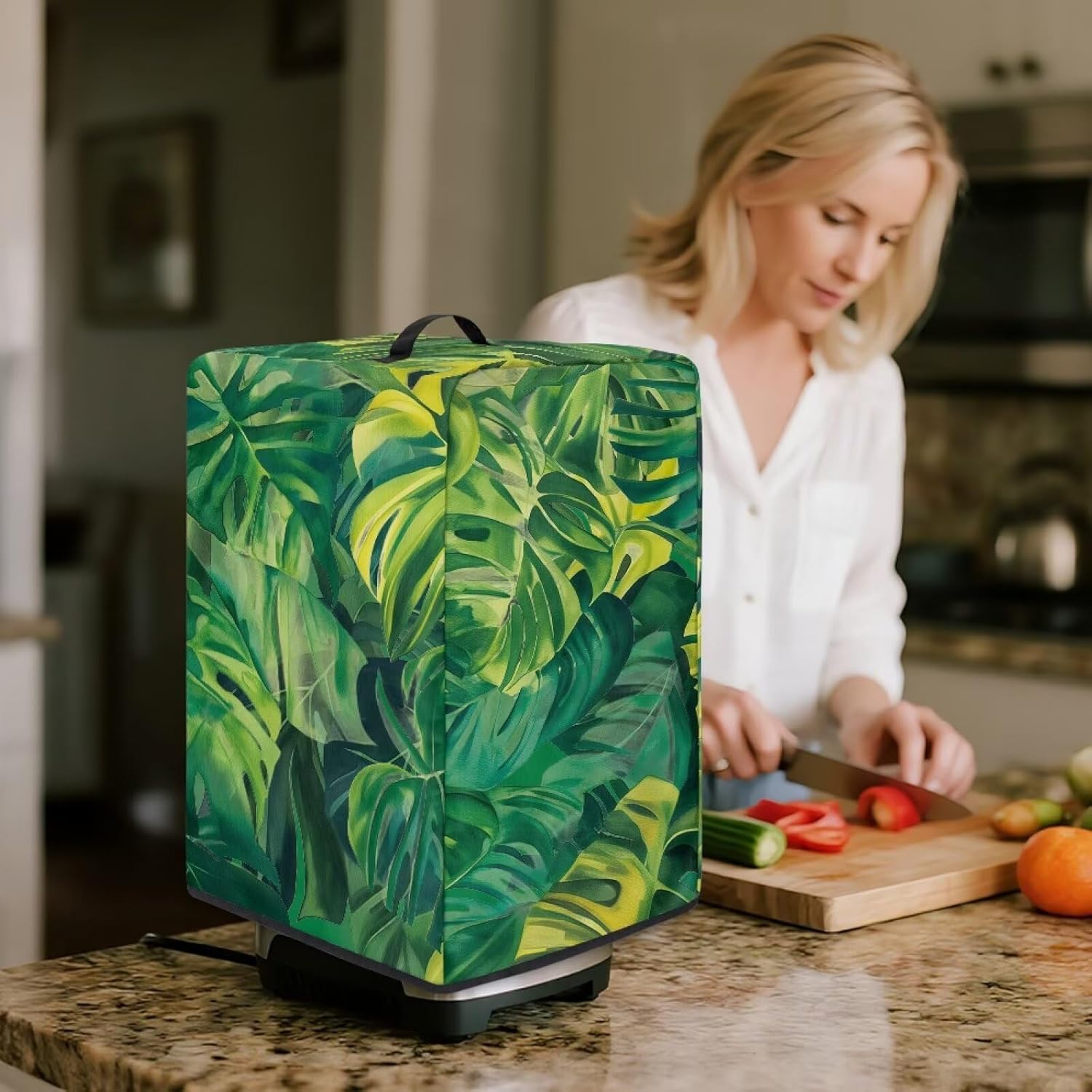 Tropical Leaves Blender Dust Cover for Kitchen – Stylish Juicer Cover with Floral Prints, Fits Most Blenders & Stand Mixers, Easy to Clean & Foldable, Home Decor