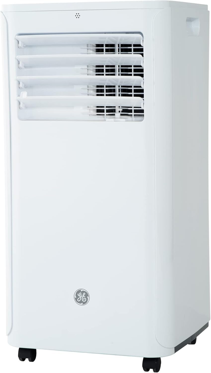 GE 6,000 BTU DOE Portable Air Conditioner for Small Rooms up to 250 sq. ft., Digital Controls, Remote Control, Perfect for Bedroom or Living Room, Easy Install Kit Included, White