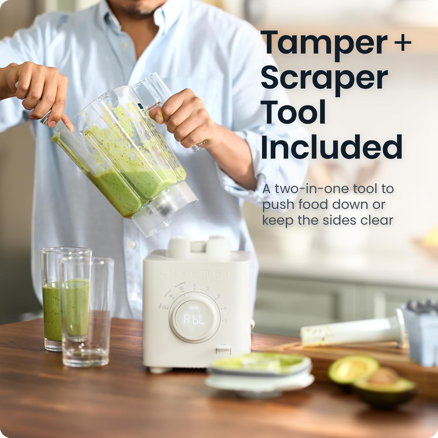 Chefman Obliterator 48 oz Countertop Blender for Smoothies, 1380W Motor to Crush Ice, Nuts, and Frozen Fruit with Stainless Steel Blade, Auto Blend Function, Includes 20 oz Travel Jar