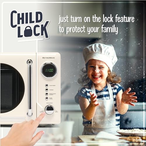 Nostalgia Retro Compact Countertop Microwave Oven - 0.7 Cu. Ft. - 700-Watts with LED Digital Display - Child Lock - Easy Clean Interior - Ivory