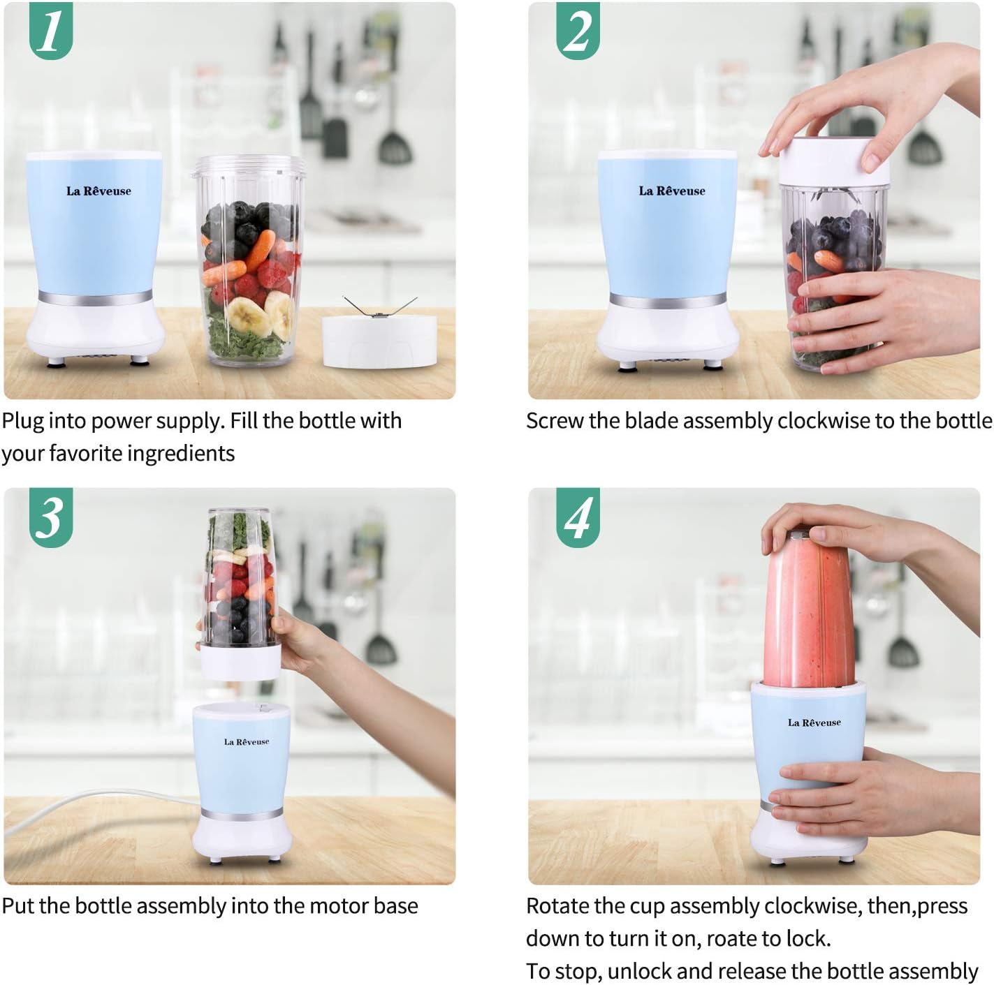 La Reveuse 250W Smoothie Blender (Sky Blue) + La Reveuse Small Food Chopper (Silver)