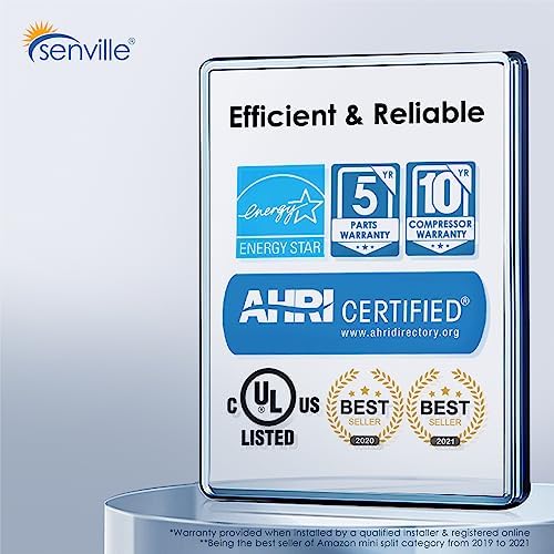 Senville AURA Series Mini Split Air Conditioner Inverter Heat Pump, 9000 BTU, Works with Alexa, Energy Star, White