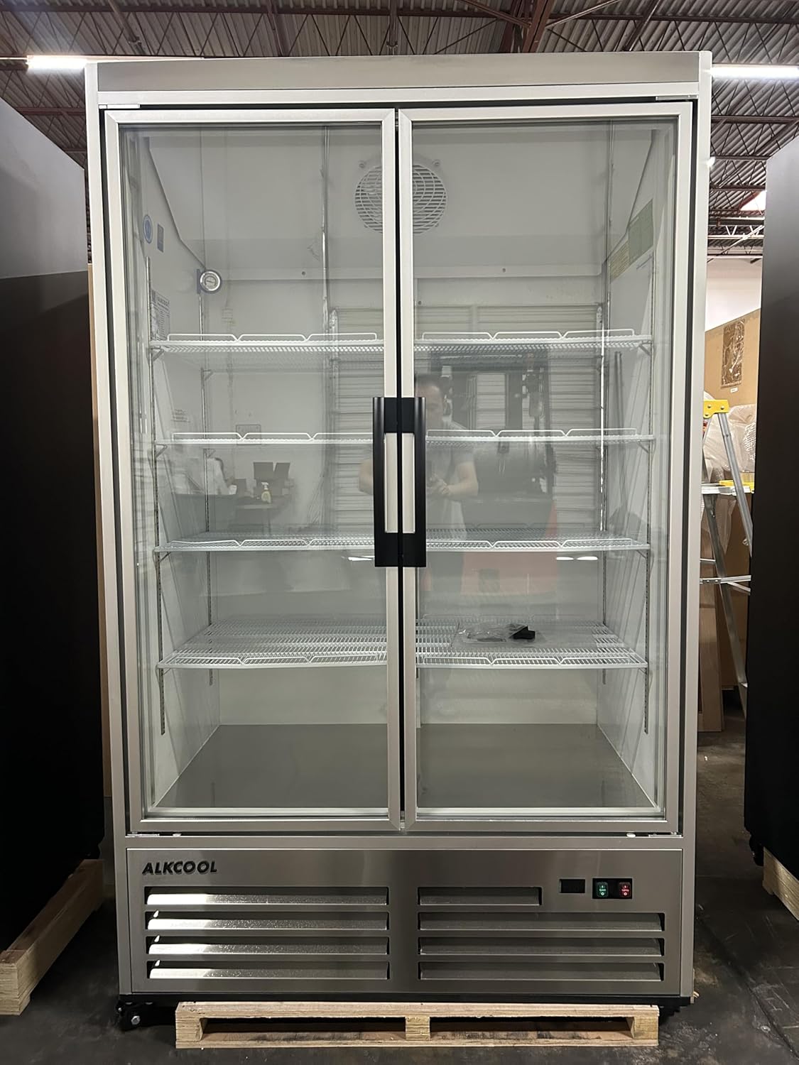 Commercial Beverage Refrigerator Display Fridge,stainless Steel Two Glass Door Drink Cooler with LED Light Adjustable Shelves,ETL Sanitation,45 Cu Ft,47