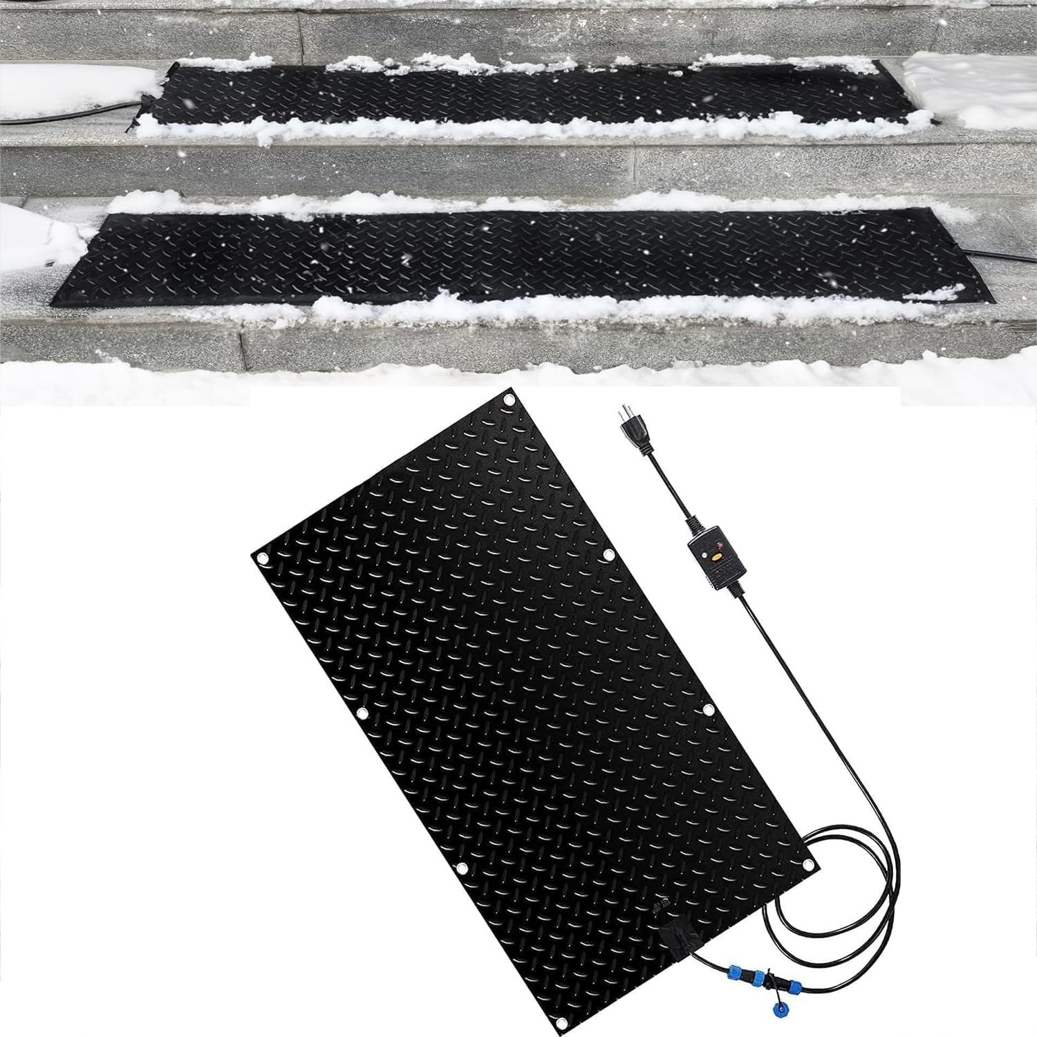 Heated Snow Melting Outdoor Mats 1/2/3/4/5 pcs PVC Heated Snow and Ice Melting Mat, Snow and Ice Melting Mat w/Power Cord, Non-Slip Heated Entrances(1 Pcs,10x48in/(25.4x121.9 cm))