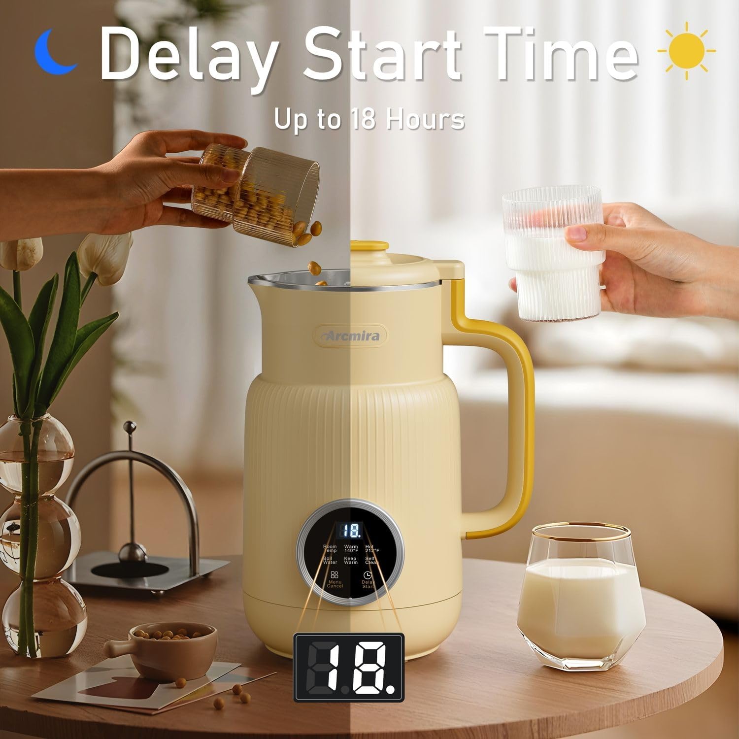 𝟲 𝗶𝗻 𝟭 Nut Milk Maker, 20 oz(600ml) Homemade Almond, Oat, Soy, Coconut, Plant Based and Non Dairy Beverages, Milk Blender Machine with Delay Start, Keep Warm, Boil Water, Self Cleaning