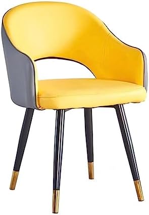 AYARNA Kitchen Dining Chairs Wear Resistant Leather Modern Living Dining Room Accent Arm Chairs Carbon Steel Legs Office Lounge Chair(Yellow+Grey)