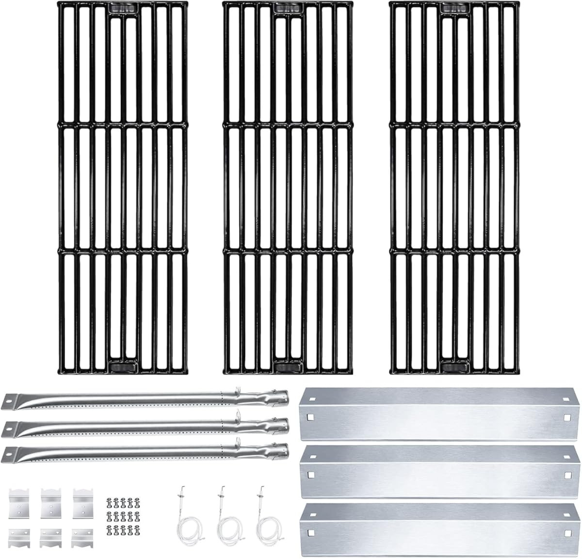 Hisencn Replacement Parts for Chargriller 3001, 3008, 3030, 4000, 5050, 5252 Gas Grill, Burner Tube, Heat Plate, Porcelain Cast Iron Cooking Grates, Ignitor for Chargriller 3 Burner Gas Grill