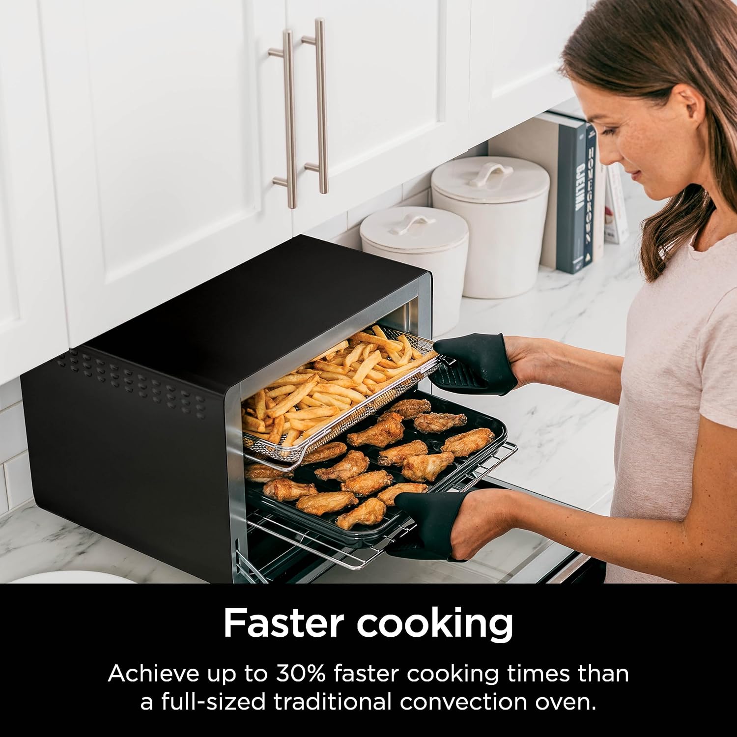 Ninja DT202BK Foodi 8-in-1 XL Pro Air Fry Oven, Large Countertop Convection and Digital Toaster Oven, 1800 Watts, Black, 12 in.