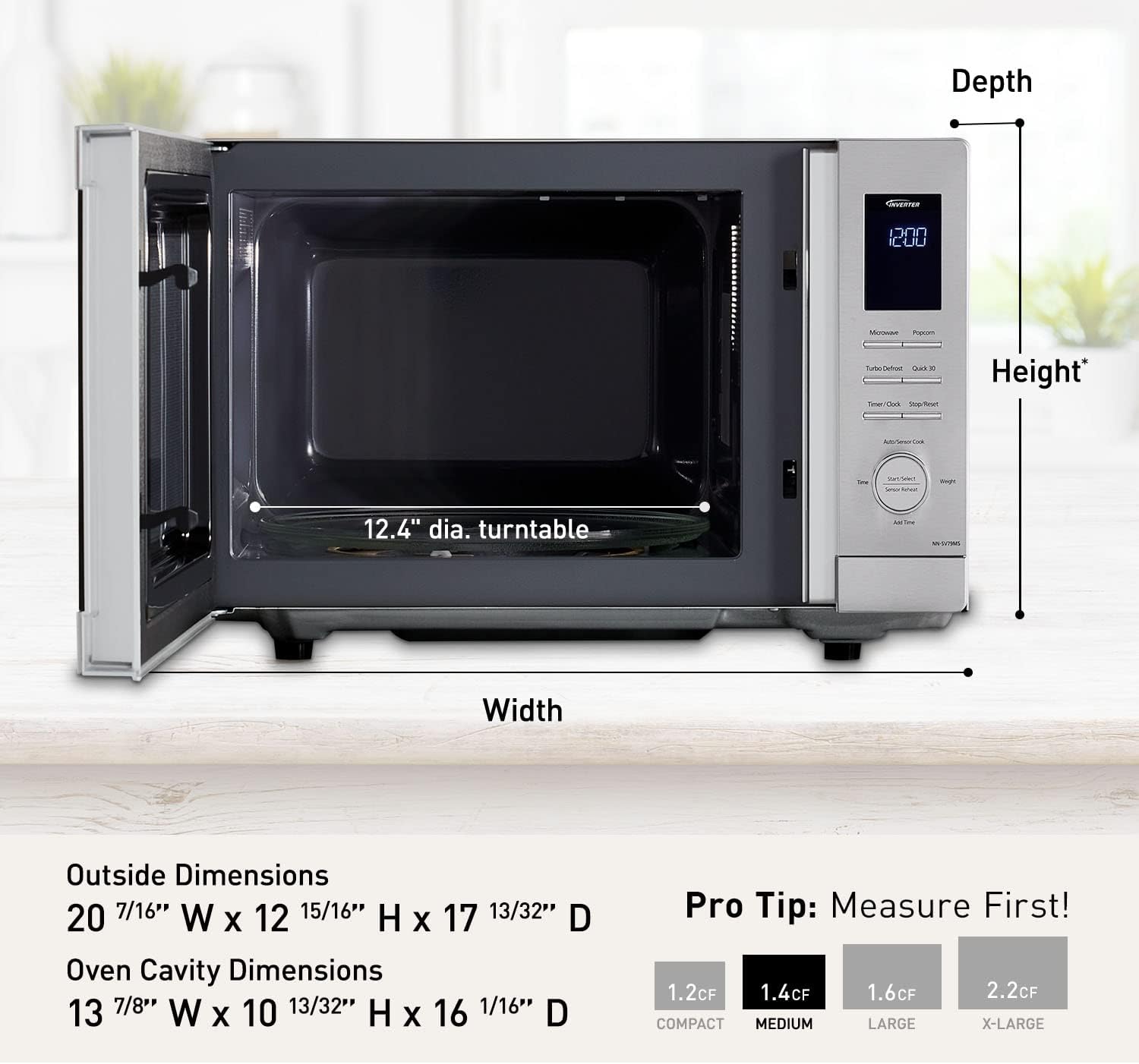 Panasonic NN-SV79MS 1.4 cu.ft Smart Inverter Works with Alexa Countertop Microwave Oven 1200Watt Power with Genius Sensor Cooking, Stainless Steel