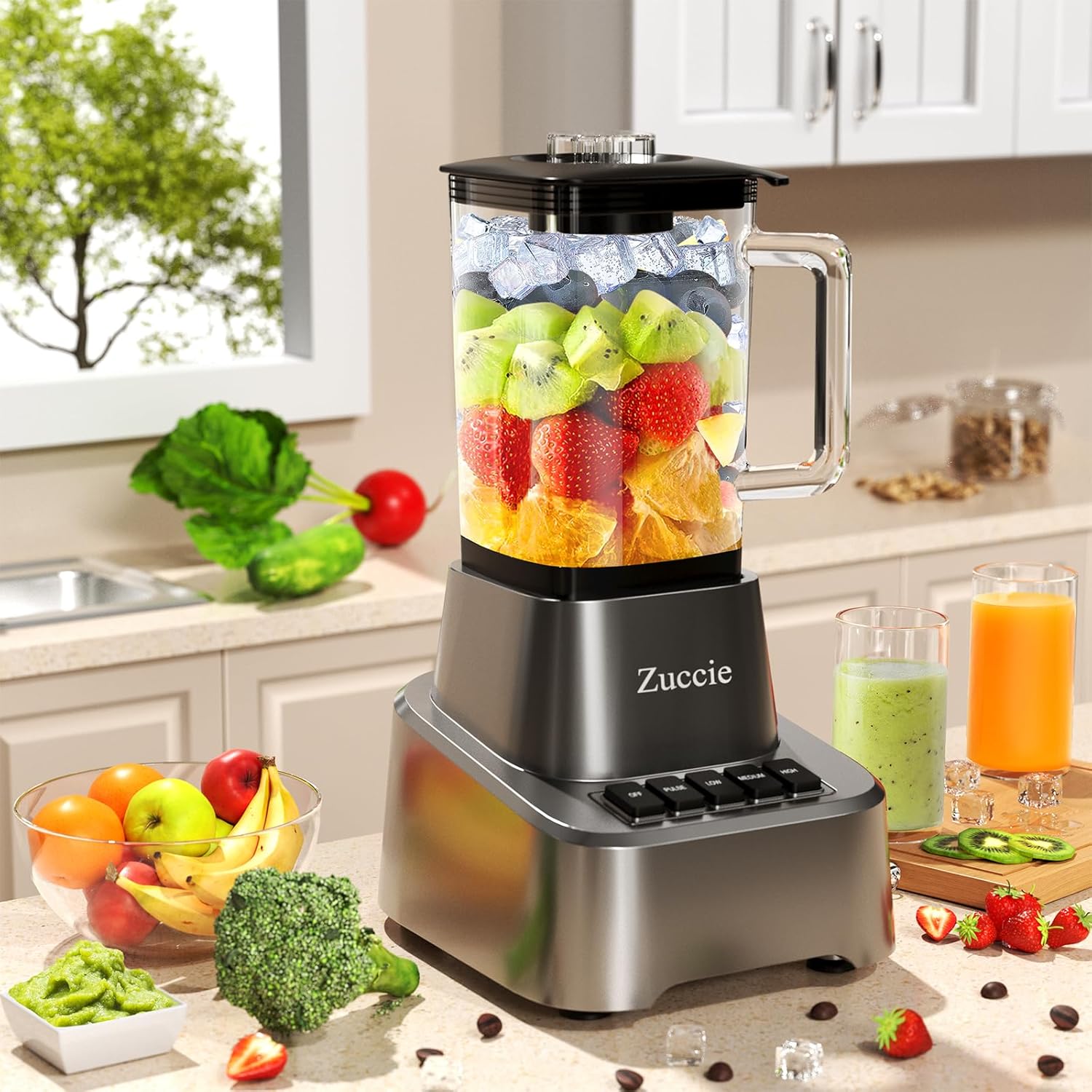 Blender for Shakes and Smoothies With 54oz Glass Jar, 4 Speed Settings, Countertop Blender for Frozen Fruit Drinks, Smoothies, Sauces, 750 Watts