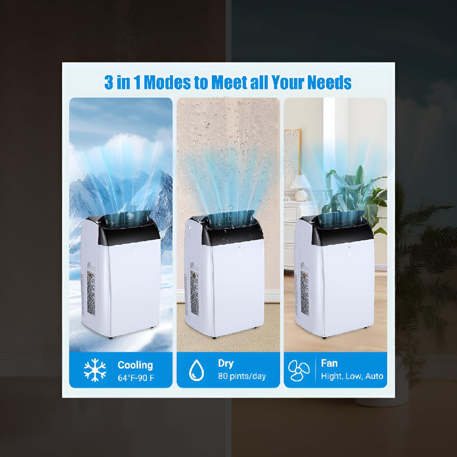 14,000 BTU (Ashrae)/10,000 BTU (SACC) Portable Air Conditioner - Cools 700 Sq.Ft, 3-in-1 AC with Dehumidifier & Fan, 52dB Quiet, 24H Timer, Remote, Black Top for Home/Office