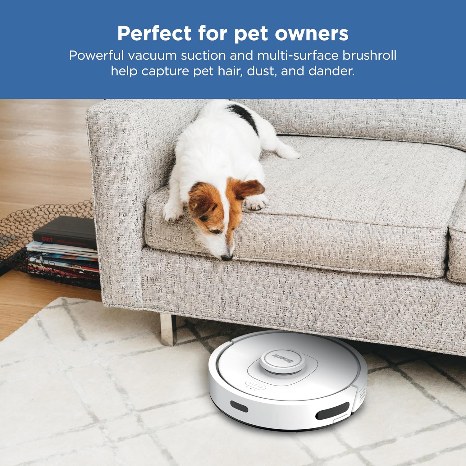 Shark IQ Robot Vacuum with Bagless Self-Empty 60 Day Capacity Base, Multi-Surface Cleaning, Powerful Suction, Pet Hair Pickup, for Carpets & Hardfloors, Home Mapping, White, RV2302AE