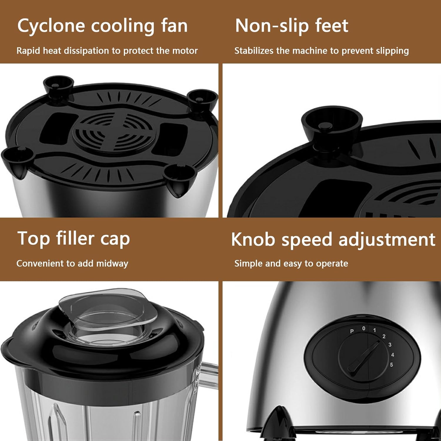 Countertop Blender, 850W Blenders for Kitchen, 48 Oz Glass Jar, 5 Speeds and Pulse, for Shakes and Smoothies, Frozen Drinks, Silver