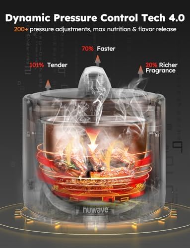 Nuwave Duet Air Fryer, Electric Pressure Cooker & Grill Combo, 540 IN 1 Multicooker with 3 Removable Lids, Slow Cook, Sautés, Dehydrator, 18/10 SS Pot, Sure-Lock Safety Tech & 13 Deluxe Accessories