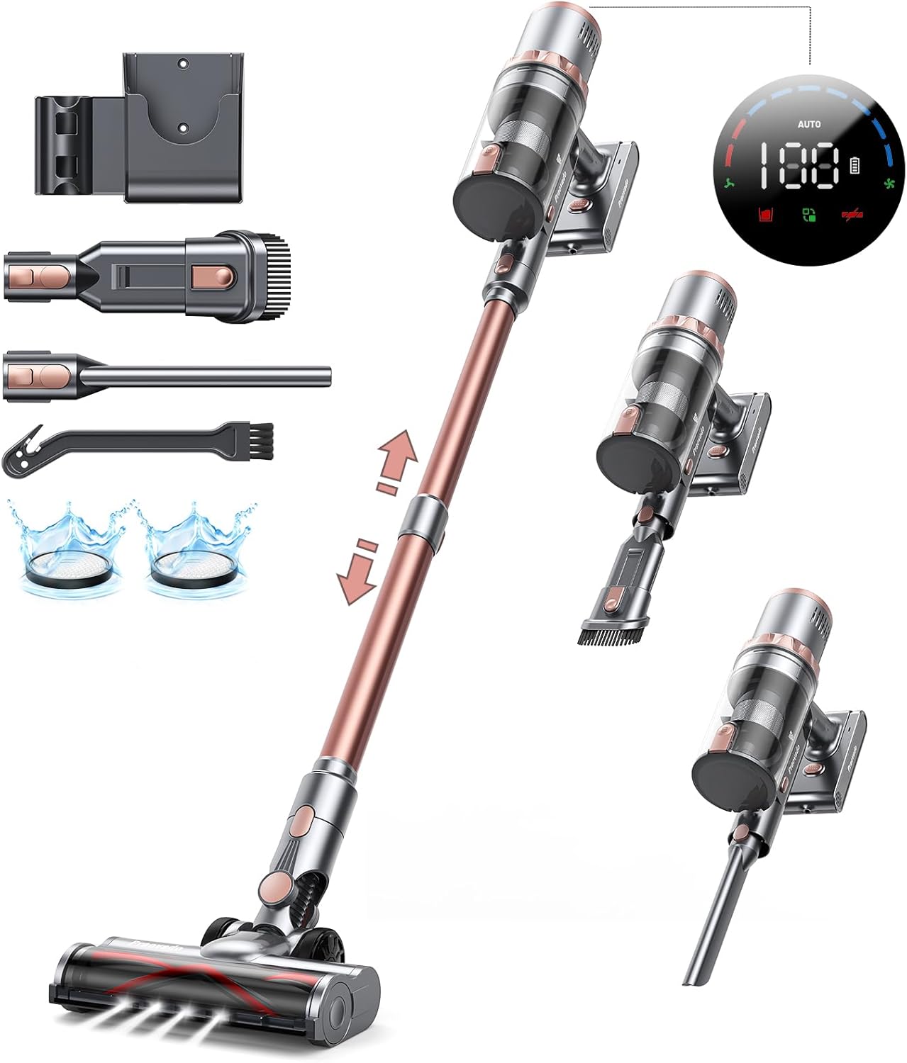 Vacuum Cleaners, 45KPa Powerful Suction Cordless Vacuum Cleaner with LED Touch Display, 60mins Runtime Lightweight Stick Vacuums，Handheld Vacuums for Home, Pet Hair