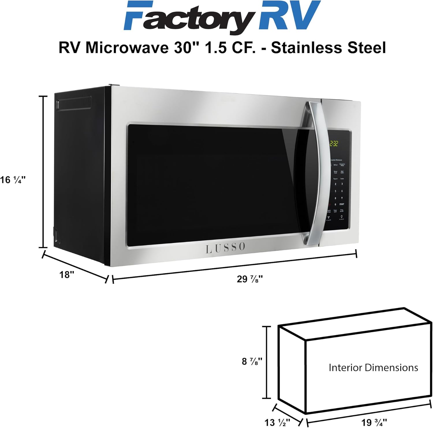 Tough Grade 1.5 Cu. Ft. Over-the-Range RV Microwave with Vent, Light, Sensor Cook, Convection, Rack, Stainless Steel | 120V Compact Microwave Oven with Touchpad Controls & Multi-Level Cooking