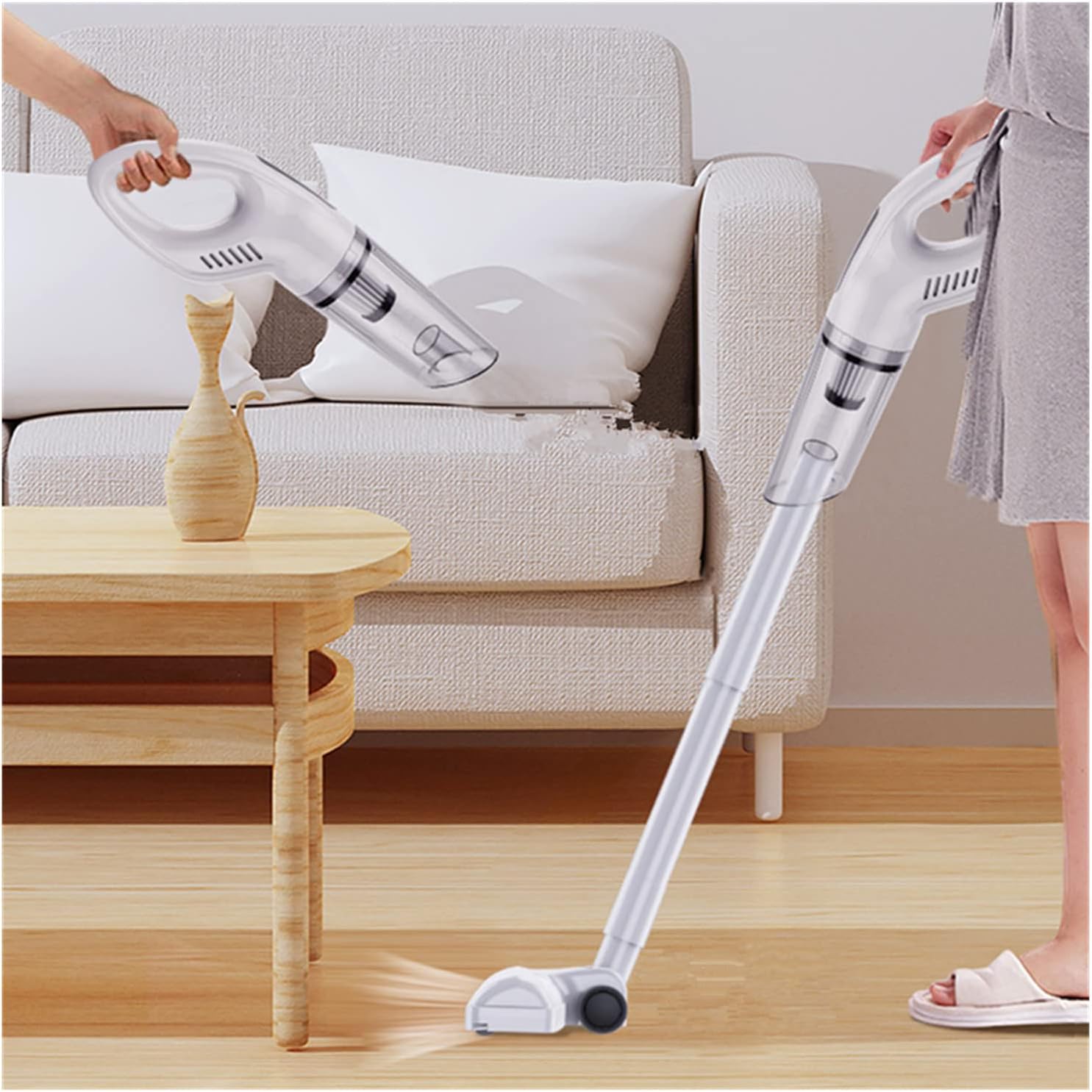 Cordless Stick Vacuum, Portable Vacuum Cleaner with 30 Mins Long Runtime, Light Weight Quiet Cordless Vacuum Cleaner for Carpet and Hardwood Floor Pet Hair (White)