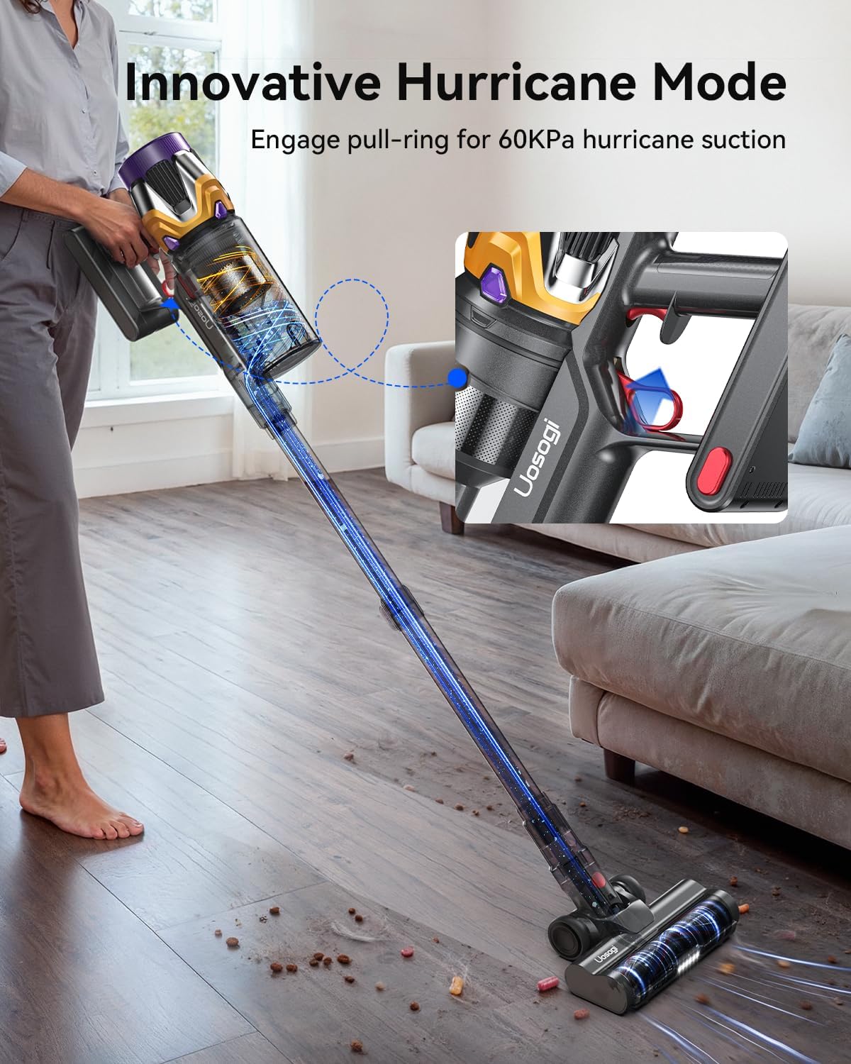 Cordless Vacuum Cleaner, Upgraded 55KPA 650W 70Mins Stick Vacuum with Hurricane Mode, Self-Standing, Touch Screen, 1.8L Dust Cup, Anti-tangle Wireless Vacumm, Vacuum Cleaners for Home/Pet Hair/Carpets