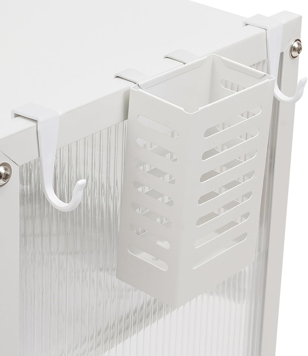 Tabletop Kitchen Storage Rack, 3-Tier Vertical Microwave Oven Rack with Cabinet, 22.4x14.5x29.9in Space-Saving Kitchen Counter Shelf, Extractable Draining Trays, Visualized Doors, Wide Baffle (White)