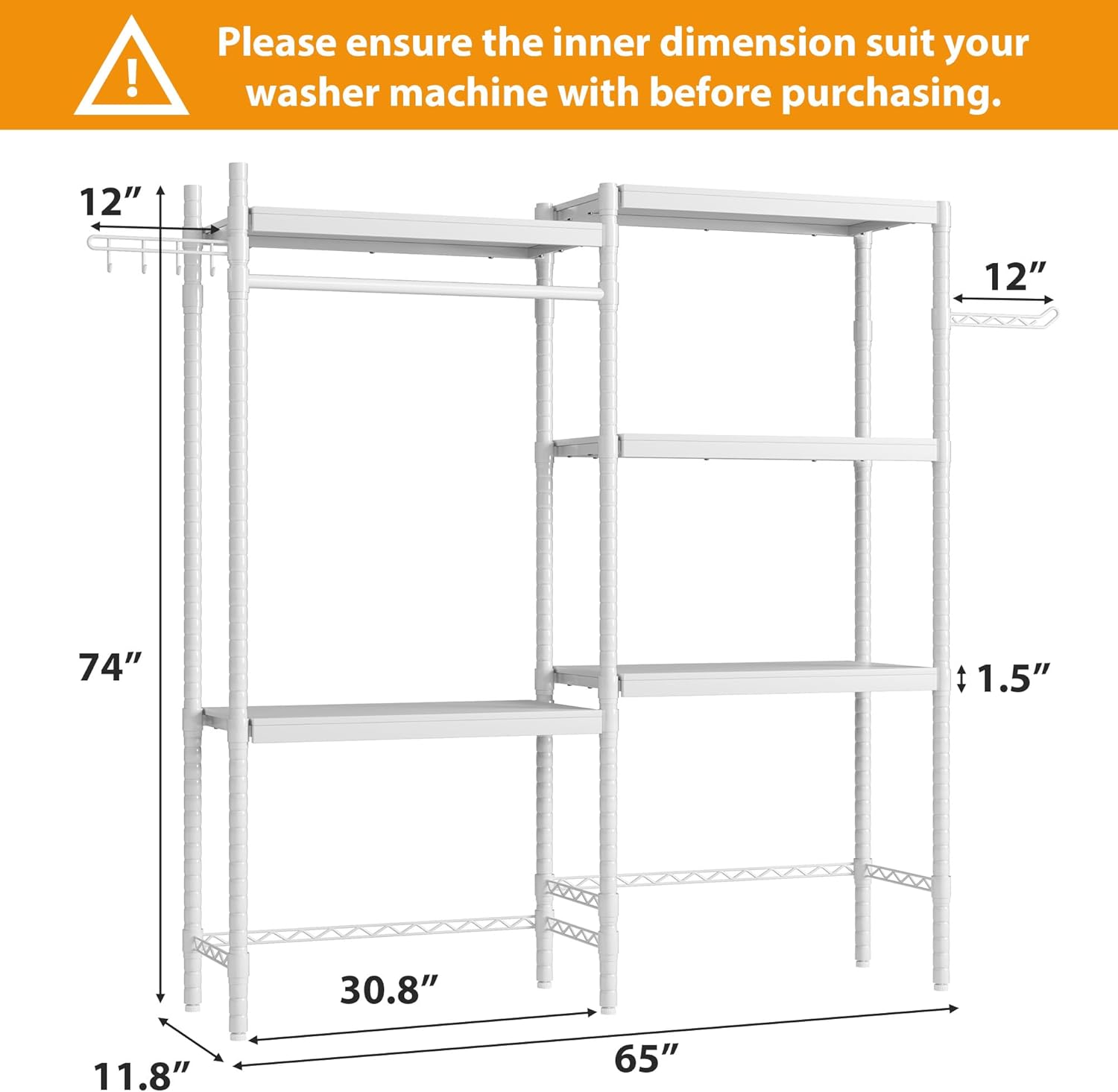 GAOMON Over The Washer and Dryer Storage Shelf, 5-Tier Adjustable Laundry Organizer with Double Layer Wood Shelves for Laundry Room Organization, White, 30 Inch