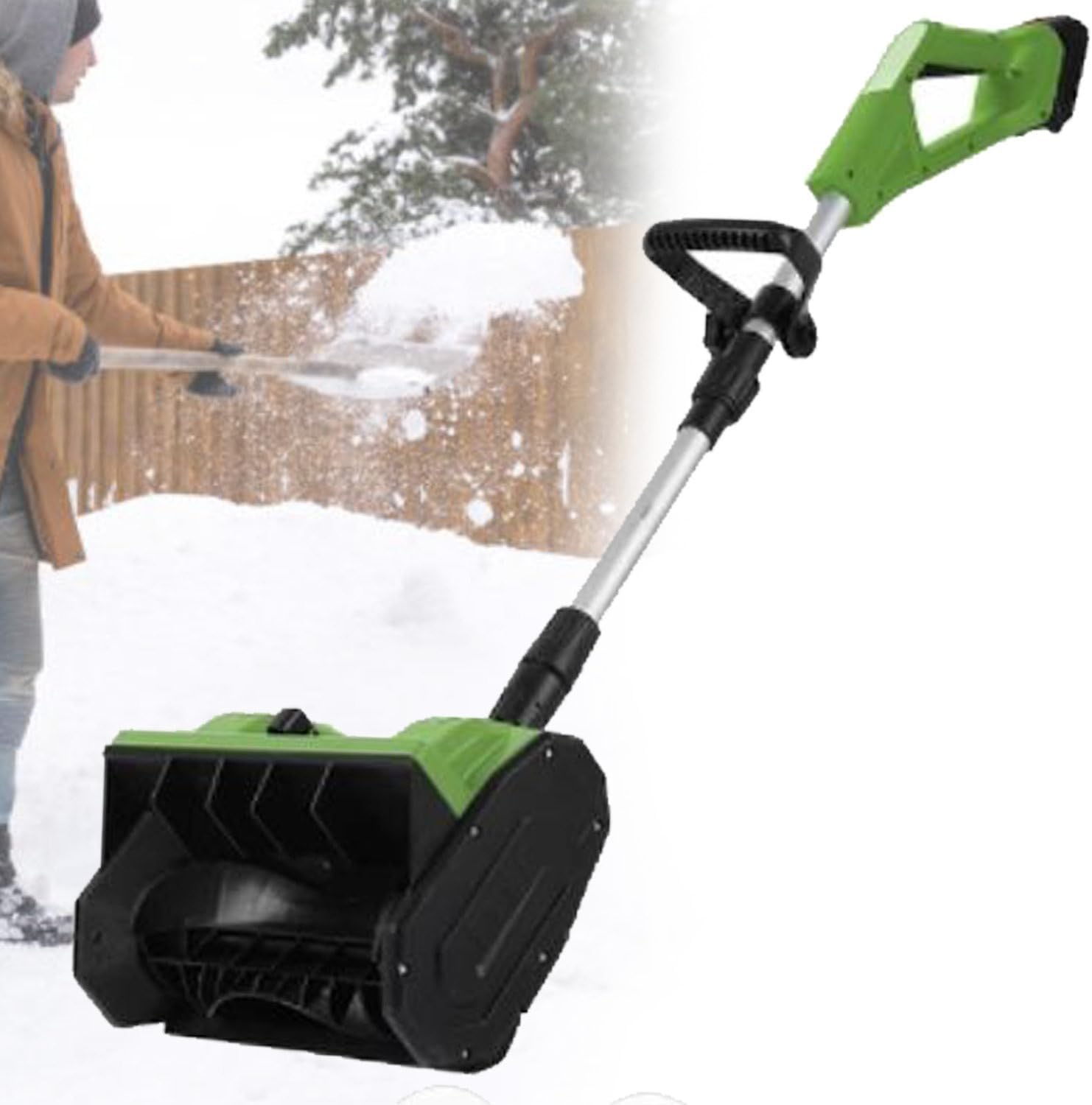 Electric Snow Shovel/Snow Thrower,Cordless Electric Snow Blower,Handheld Cordless Electric Snow Shovel,Adjustable Direction & Telescopic Pole,Green