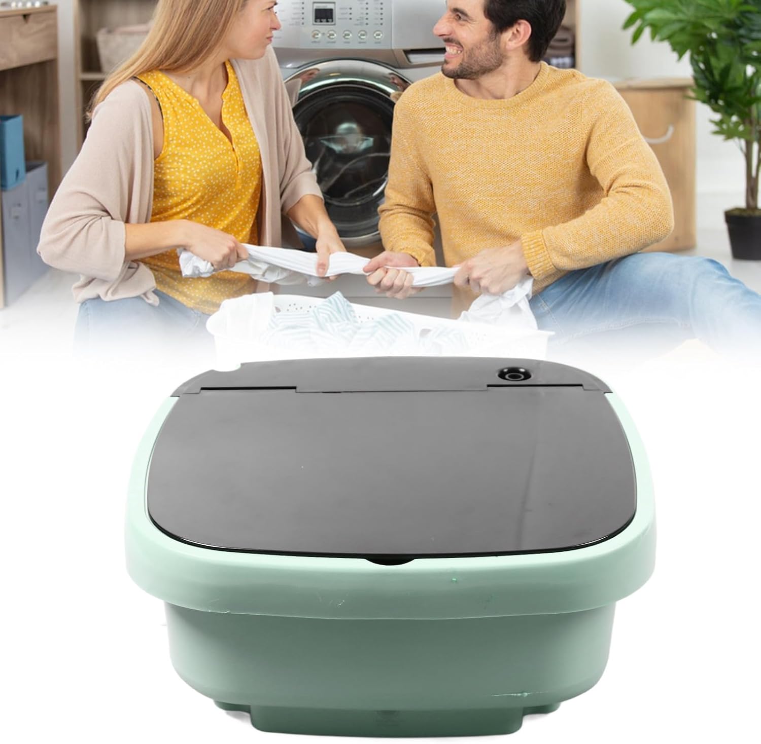 Portable Washing Machine, 15L Large Capacity Mini Laundry Machine, Foldable Design, Simple for Underwear, T Shirts, Socks, and More (Green)