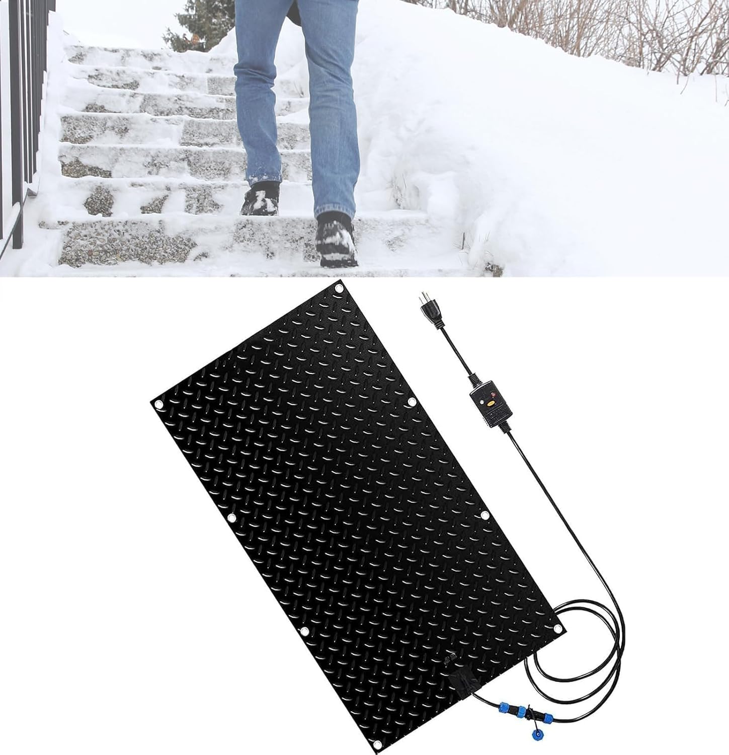 Heated Snow Melting Outdoor Mats 1/2/3/4/5 pcsPVC Heated Snow and Ice Melting Mat, Non-Slip Snow Melting Mats for Winter Snow Removal - Snow Heating Entrance Mats(1 Pcs,10x48in/(25.4x121.9 cm)