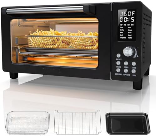 Nuwave Bravo Pro Convection Air Fryer Toaster Oven Combo, 2025 New and Improved, 10-in-1, 50°-450°F Temp Controls, Quick & Even Crisp Technology, 21Qt Capacity, Black, PFAS Free