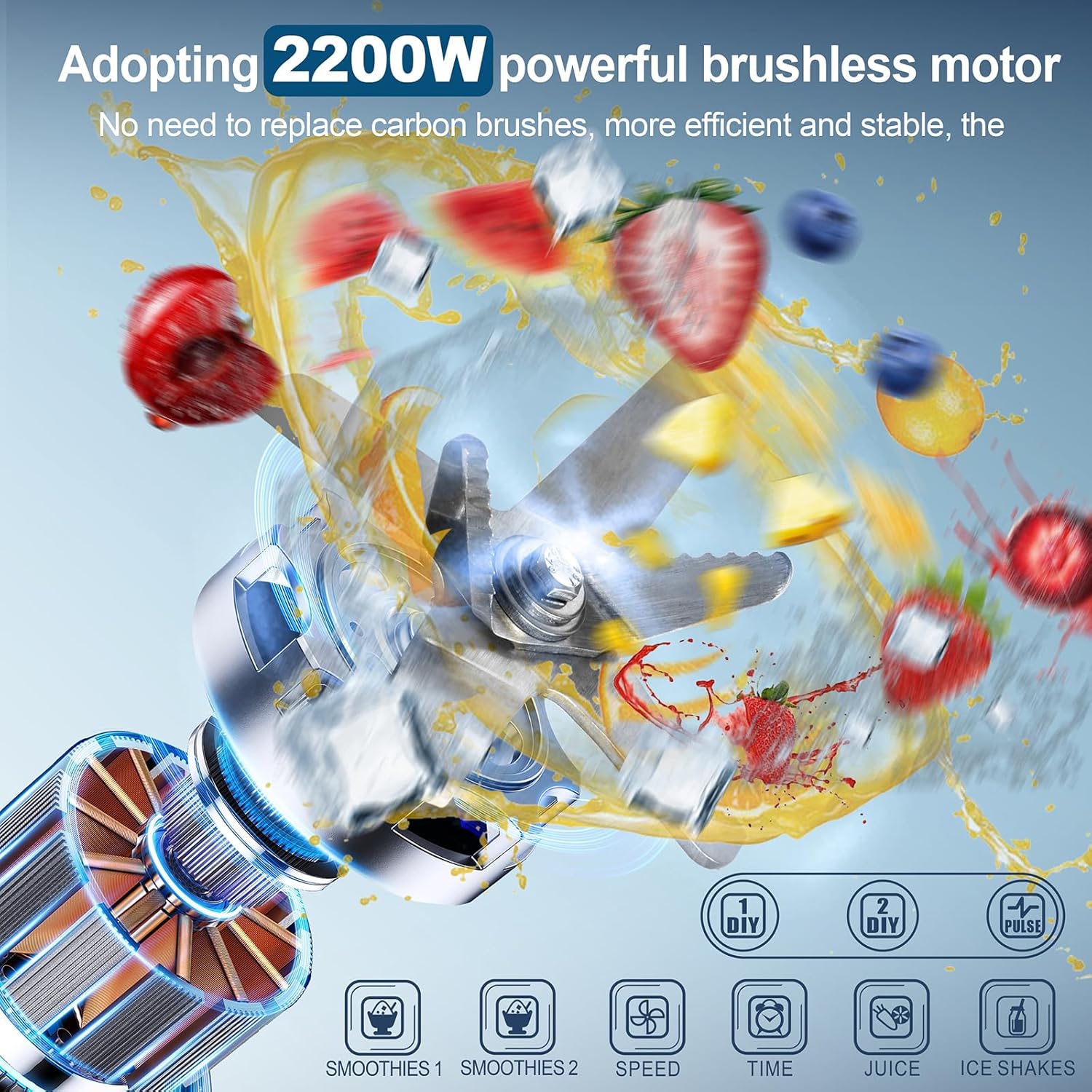 Commercial Blender 2200W 2.1QT 68OZ Quiet Blender Brushless Motors Commercial Smoothies, Frozen Drinks, Self-Cleaning Silver Grey