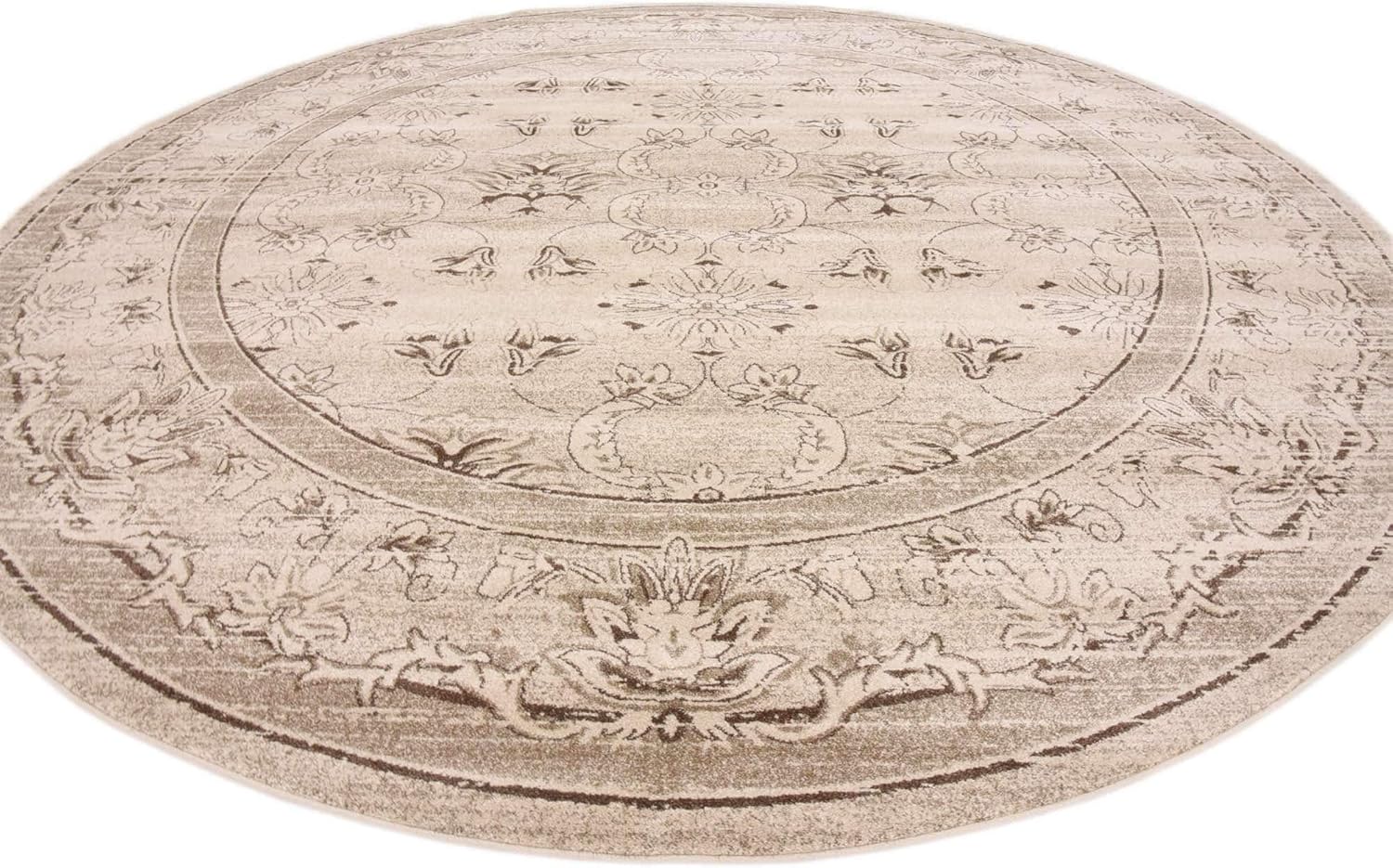 Unique Loom La Jolla Collection Botanical, Contemporary, Traditional, Rustic, Border Area Rug (12' 2 x 12' 2 Round, Ivory/Brown)