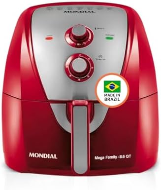 MONDIAL Air Fryer - 8.6 Quart Extra-Large Air Fryer, 2 Simple Dial Controls, 1800 Watts - Quick Heat Circulation Technology, Low Fat Cooking Less Calories - Removable Squared Basket - Red