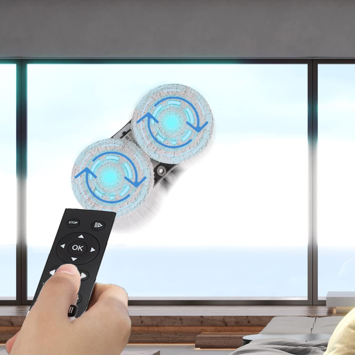 Window Cleaner Robot with Ultrasonic 5600PA Auto Water Glass Cleaning Automatic Smart Robot Cleaner,Window Vacuum Cleaner with Control Windows/Tiles/Class Door Indoor Outdoor