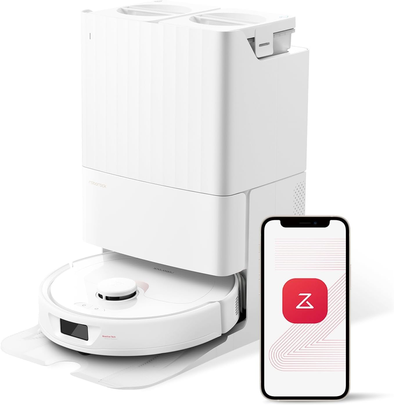 roborock Qrevo Robot Vacuum and Mop, Auto-Drying, Auto Mop Washing, Dual Spinning Mops, Auto Mop Lifting, Self-Refilling, Self-Emptying, Reactive Tech Obstacle Avoidance, 5500Pa, White (Renewed)