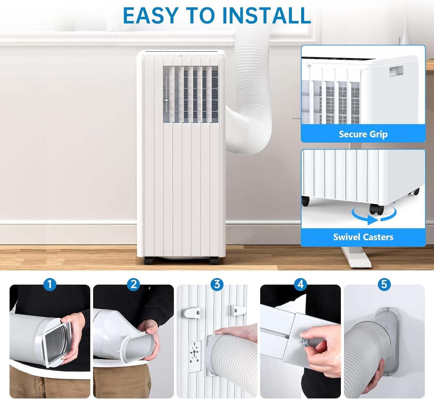 GarveeHome Portable Air Conditioner 8000BTU(ASHRAE), Fast Cooling, Low Noise, 3 in-1 AC Unit with Dehumidifier & Fan, Remote Control, 24H Timer, Sleep Mode, Window Kits Included, Cools Up to 350 Sq.Ft