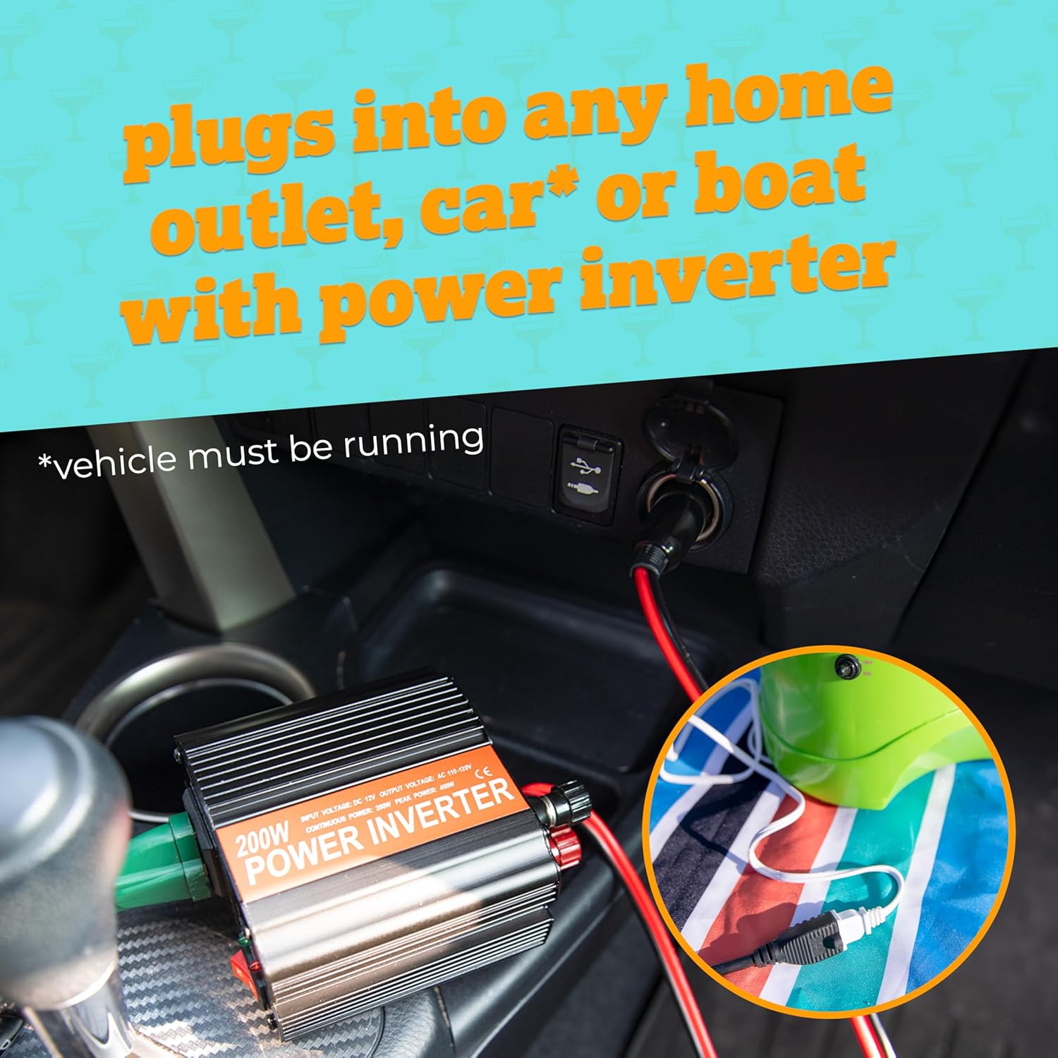 Nostalgia Taco Tuesday Tailgator Margarita Machine - Blender for Smoothies, Margaritas, Daiquiris, and Slushies - White/Lime Green - 128-Ounce - 10