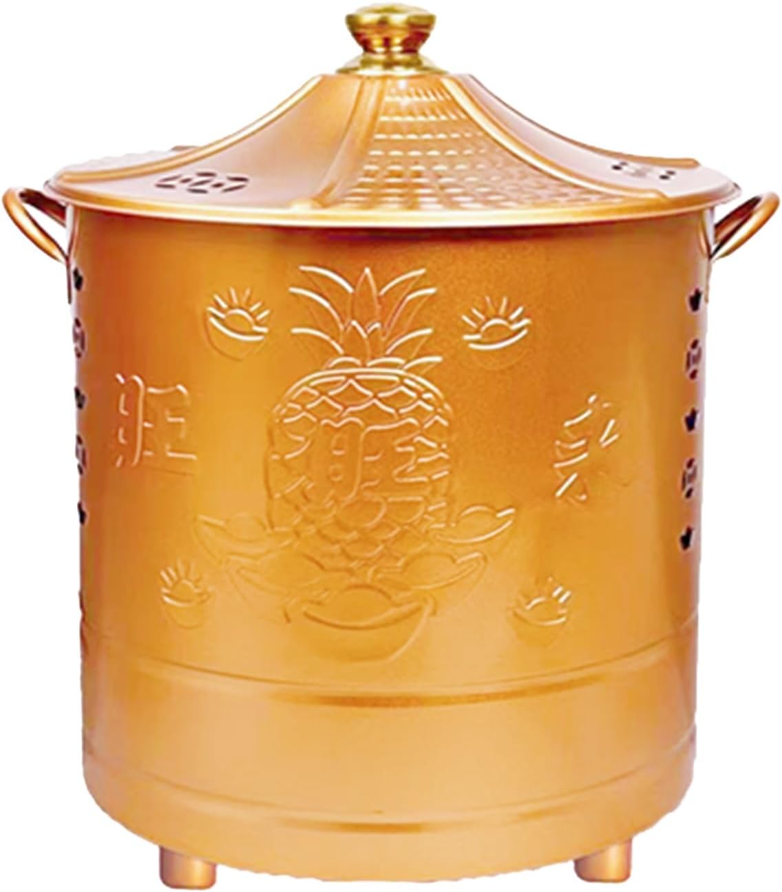 Burn Barrels with Grid and Fire Hook, Stainless Steel Incinerator, Fire Pit for Trash Fallen Leaves Ancestor Money(Gold,Small)