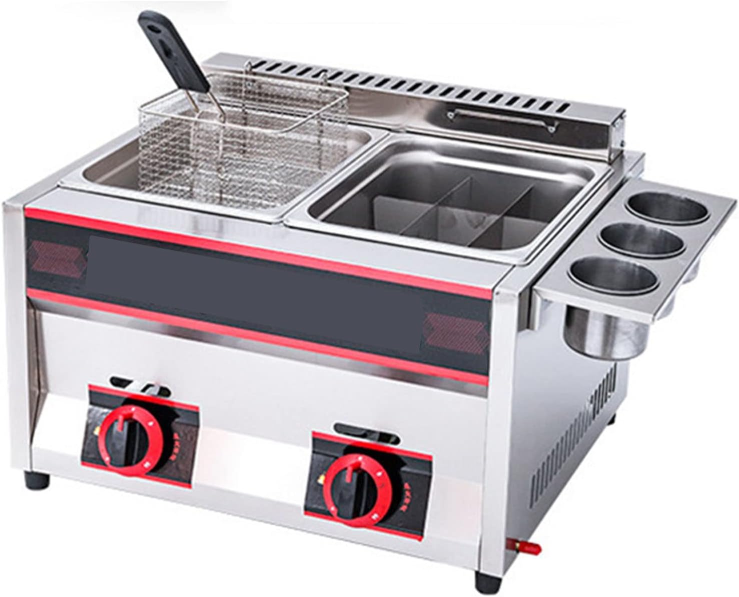 Commercial Fryer with Lid 2 x 6L Double Cylinder Fryers Removable Food Grade 304 Stainless Steel Oil Basket Oil Fryer for French Fries，B