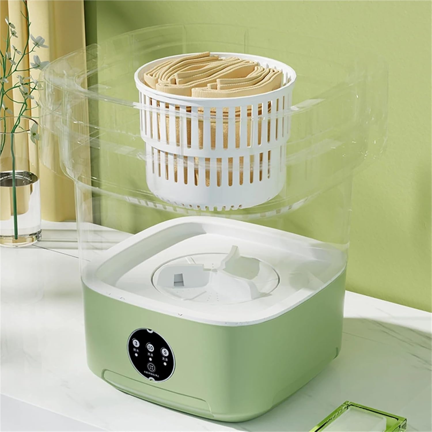 Portable Washing Machine, 10L Folding Mini Washing Machine Portable Underwear Socks Baby Small Washer With Dryer For Clothes Travel Home,for Apartments, Homes, and Dorms(Green)