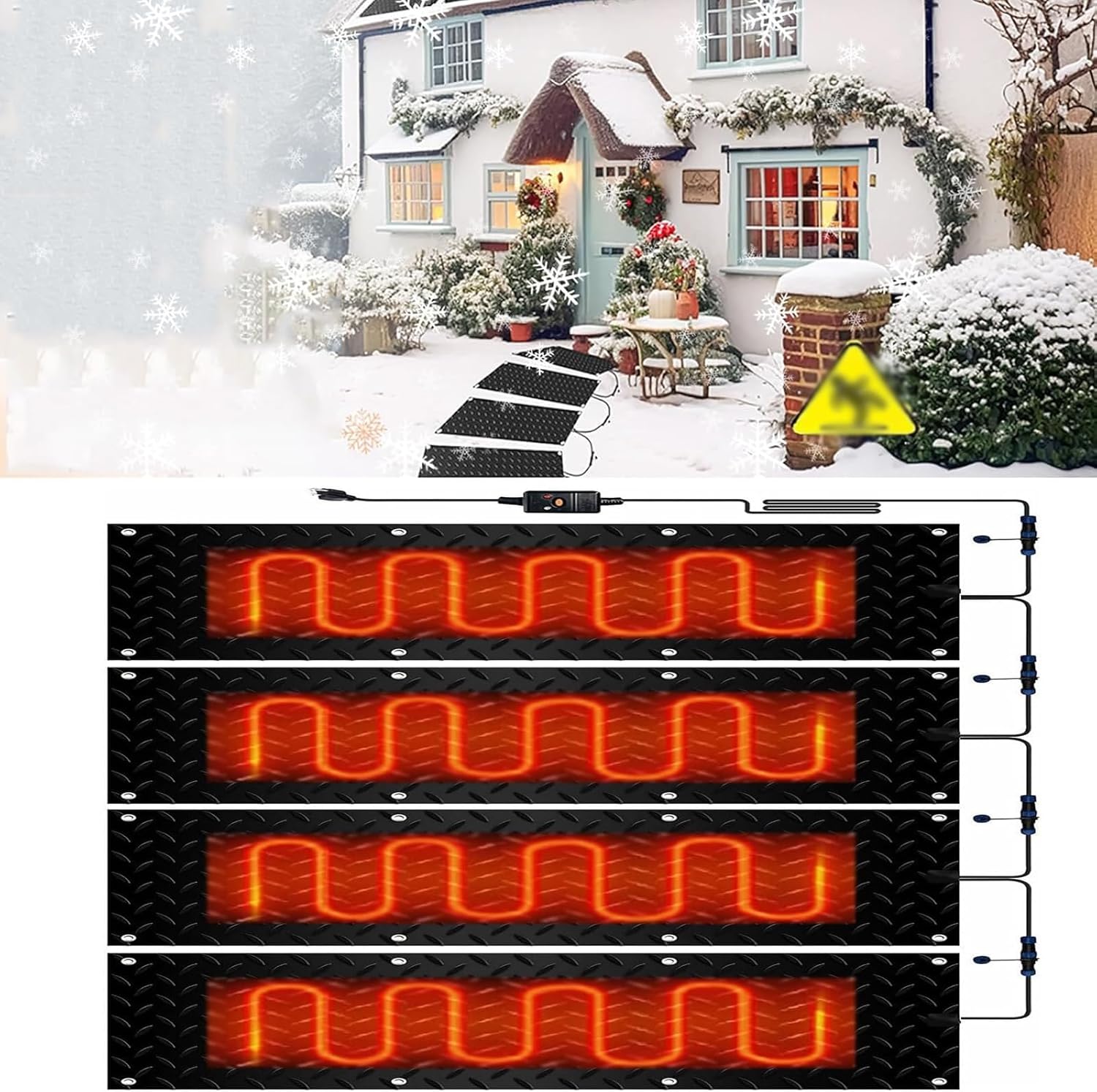 Snow Melting Mats for Outdoor Driveways and Stairs - Slip-Proof, Waterproof, and Efficient Ice Melting Solution(40x200cmx4Pcs)