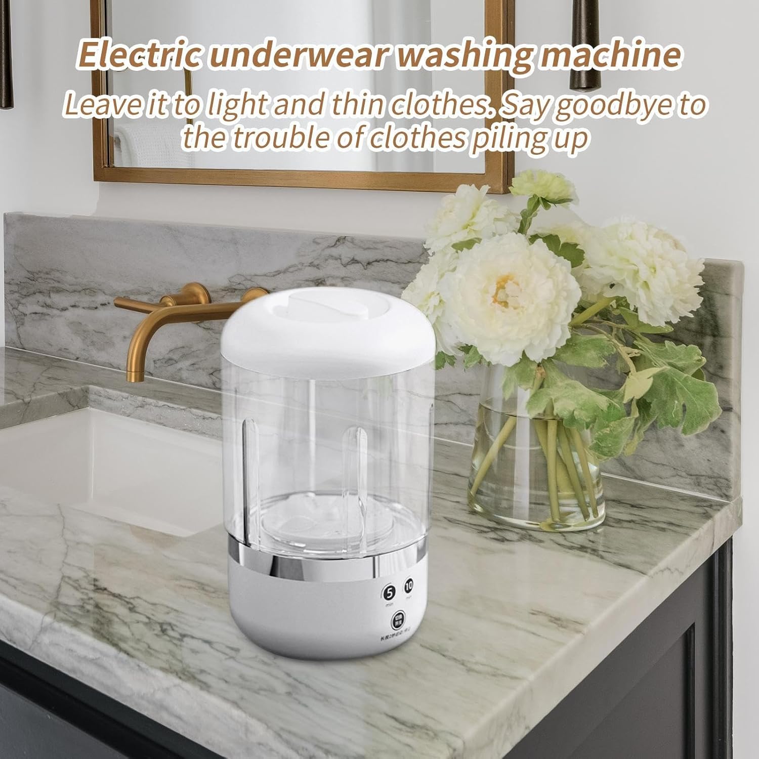 Cordless Small Washing Machine - White ABS PP PET, 450RPM Mini Laundry Washer with 2000mAh Battery | Portable Clothes Cleaner for Dormitory, Travel, RV, Camping, Socks, Underwear, Table, Home Utility