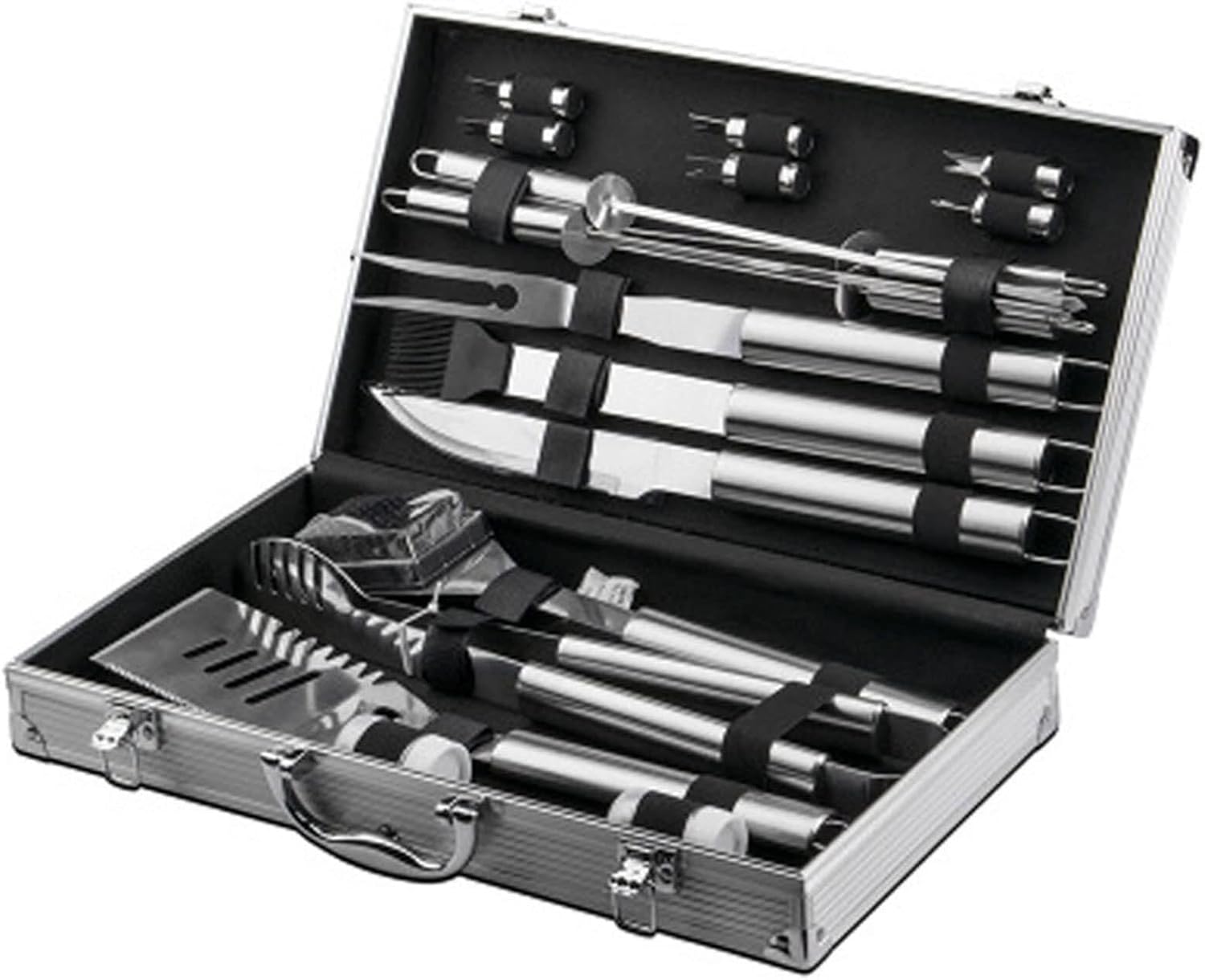 Stainless Steel BBQ Tool Set, 18 Pieces Heavy Duty BBQ Accessories, Portable Camping BBQ Tools, Heat Resistant and Rust Resistant BBQ Set, Outdoor Cooking Gift Set