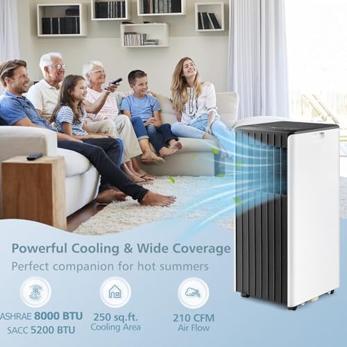 DORTALA Portable Air Conditioner 8000 BTU, 3-in-1 AC Cooling Unit with Dehumidifier, 24H Timer, Remote Control, Standing Air Conditioner Cools Rooms up to 250 Sq.Ft, Window Kit Included